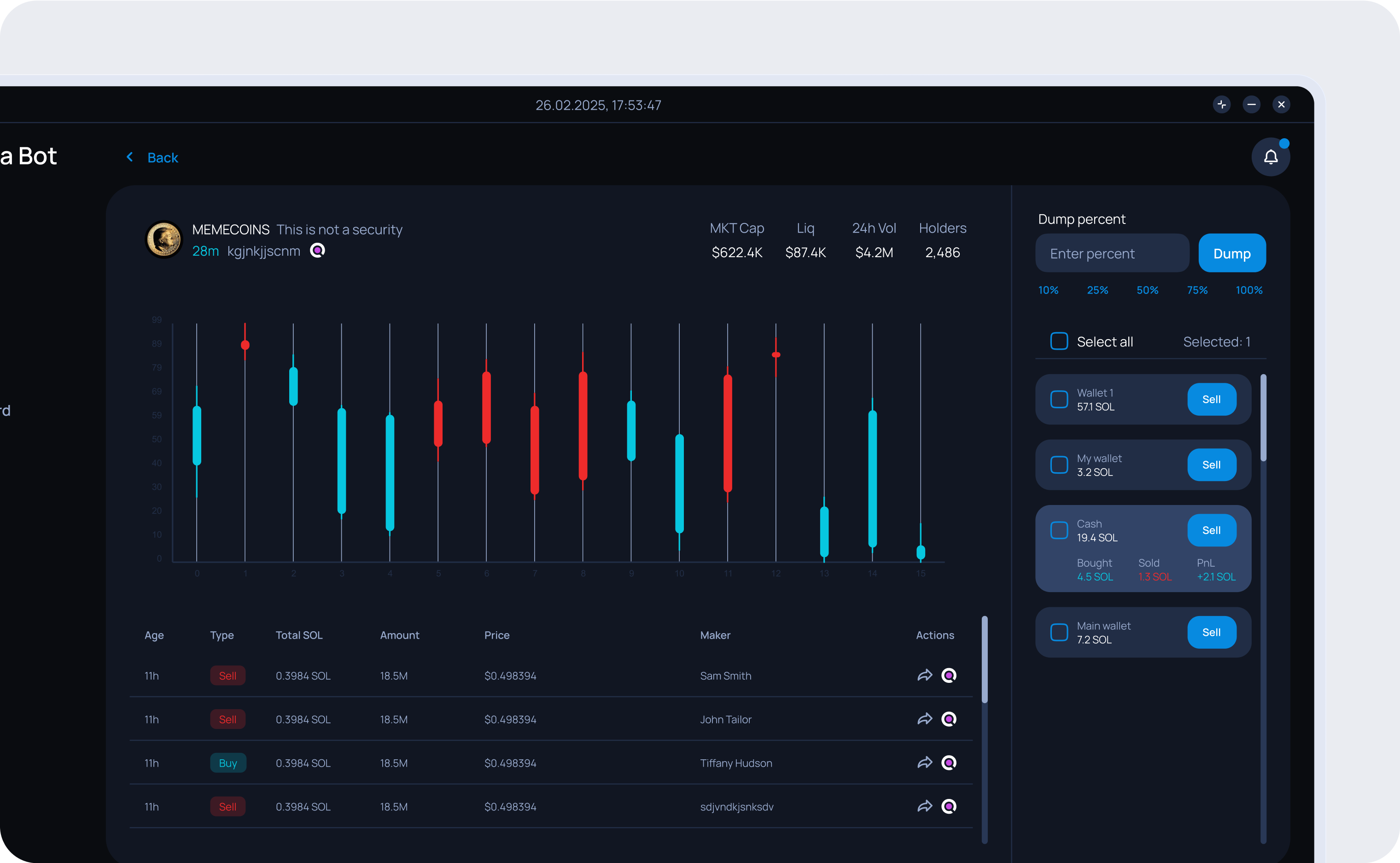 Aura Bot — интерфейс раздела кошельков